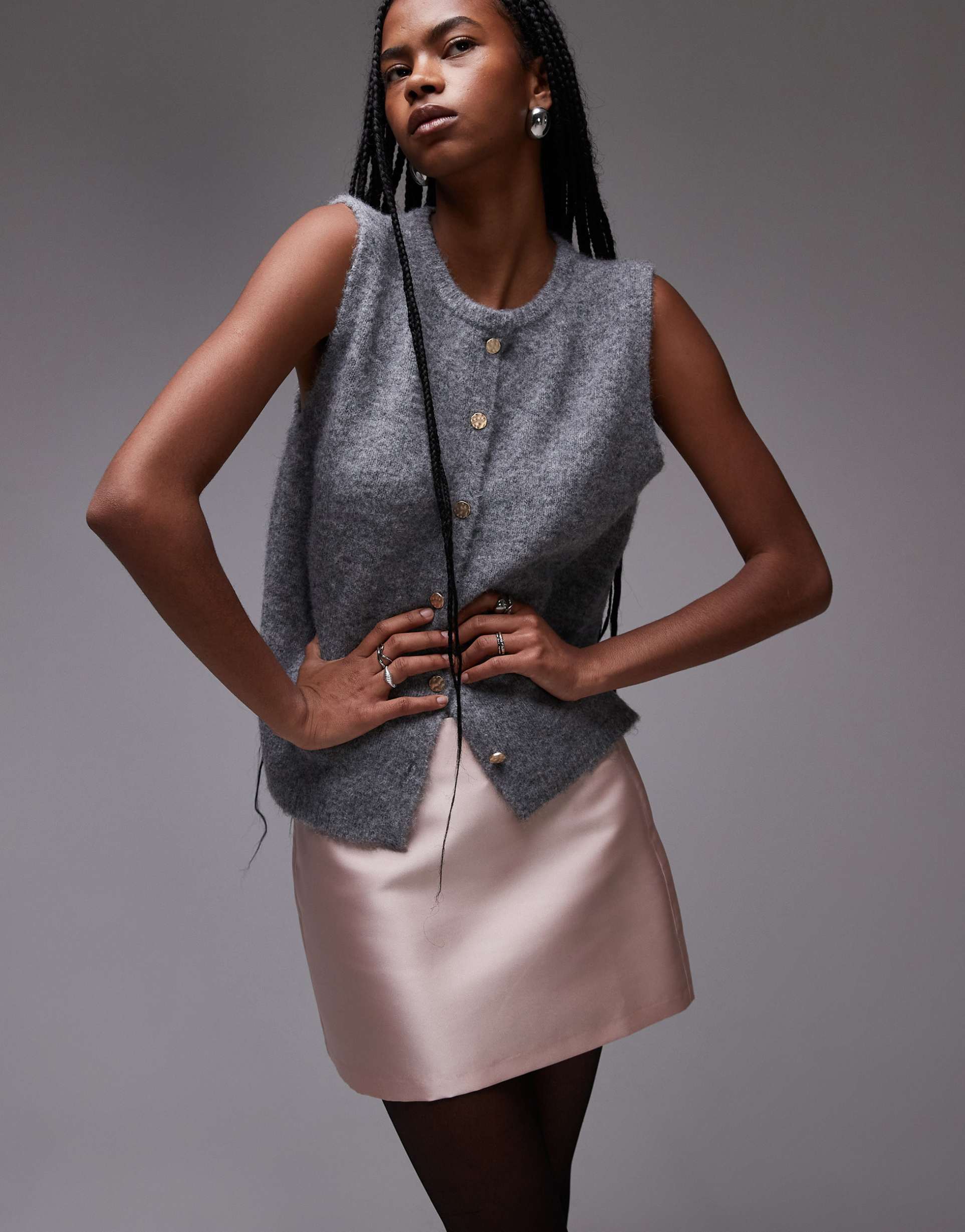 topshop heavy satin micro mini skirt in pink - part of a set