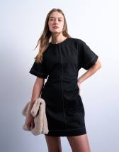 Topshop heavy twill contrast stitch short sleeve mini dress in black