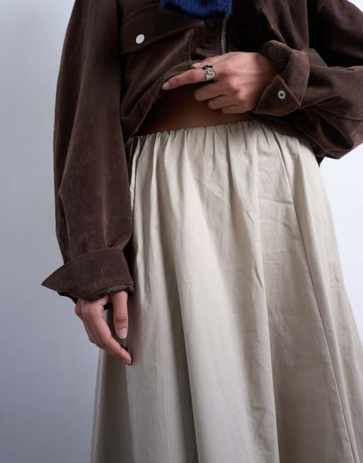 Topshop heavy twill full circle midi skirt in taupe, 3 of 5