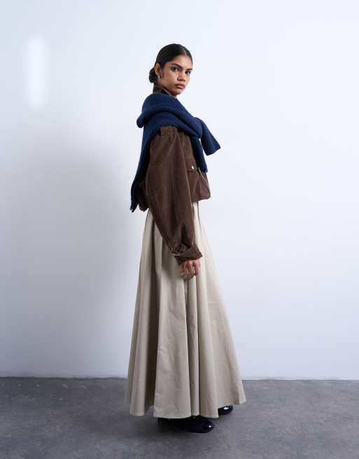 Topshop heavy twill full circle midi skirt in taupe, 4 of 5