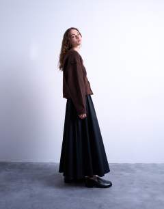 Heavy twill full hem midi skirt in black