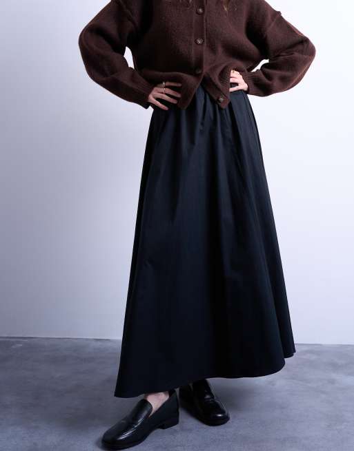 Topshop heavy twill full hem midaxi skirt in black
