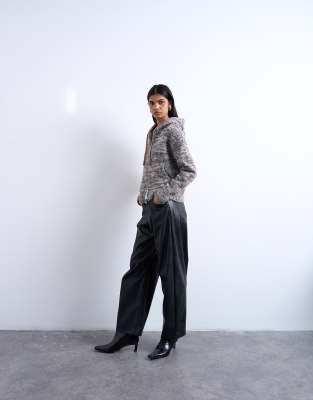 Topshop Heavy Twist Yarn Knit Hoodie In Gray