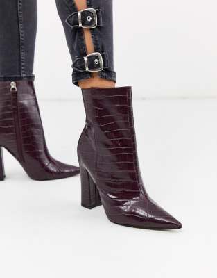 Topshop heeled croc pointed boots in 