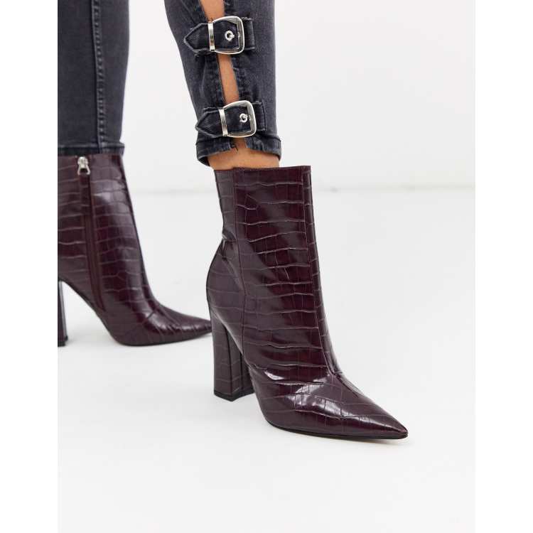 Burgundy croc hot sale ankle boots