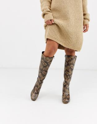 snake print knee high boots