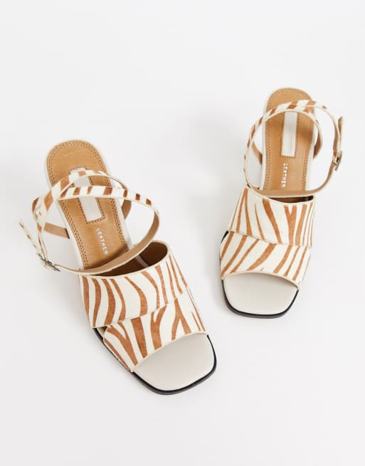 Topshop heeled sandals with ankle strap in animal print