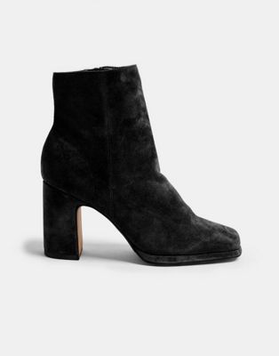 Topshop heeled suede sock boot in black