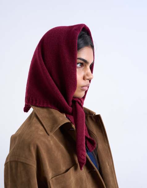 Topshop Heidi hooded scarf in burgundy - view 1