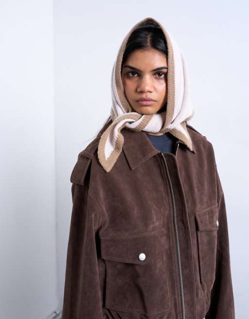 Topshop Heidi knit headscarf in cream & taupe