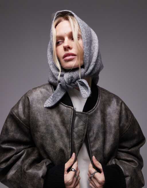 Topshop Heidi knitted headscarf in gray | ASOS