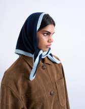 Topshop Heidi knitted headscarf in navy & light blue