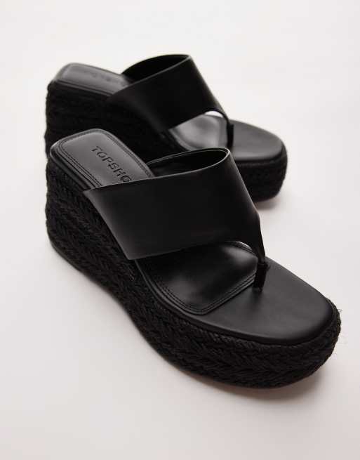Topshop Heidi toe thong espadrille wedges in black