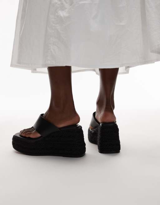 Topshop Heidi toe thong espadrille wedges in black