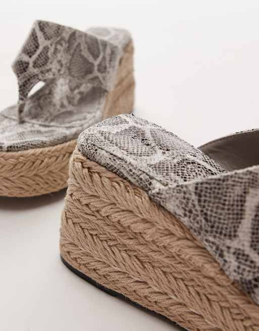 Topshop Heidi toe thong espadrille wedges in snake