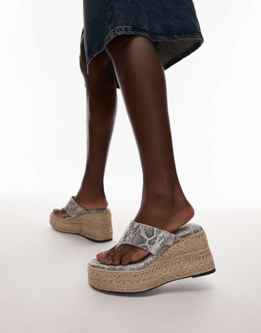 Topshop Heidi toe thong espadrille wedges in snake