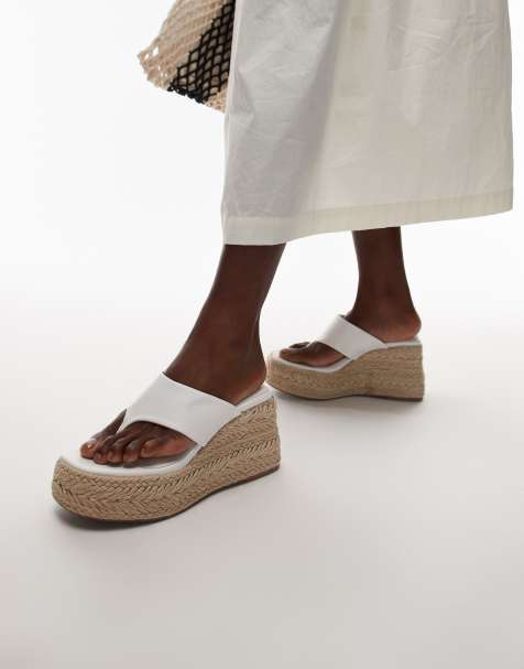 Topshop Heidi toe thong espadrille wedge in white - view 1