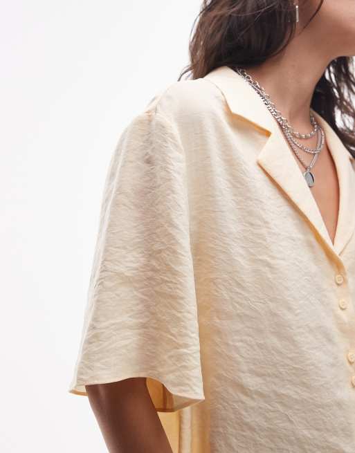 Topshop – Hemd aus superweichem Cupro in Buttermilchgelb, Kombiteil, 2 von 4