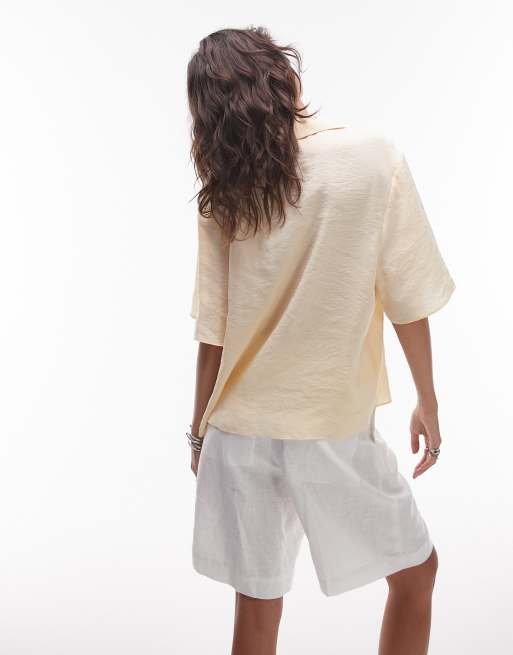 Topshop – Hemd aus superweichem Cupro in Buttermilchgelb, Kombiteil, 4 von 4