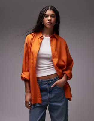 Topshop - Hemd in Leinenoptik in Orange