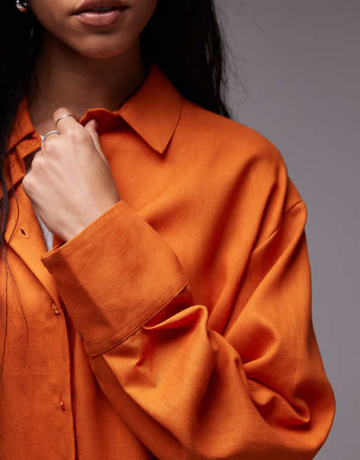Topshop – Hemd in Leinenoptik in Orange, 3 von 4