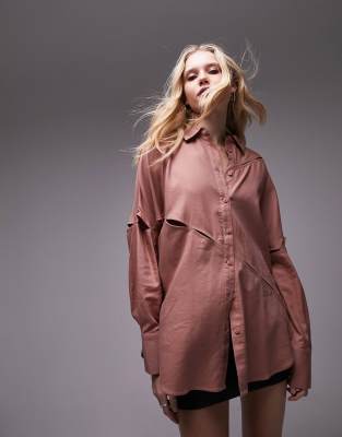 Topshop - Hemd in Rosé mit gespleißtem Design-Brown