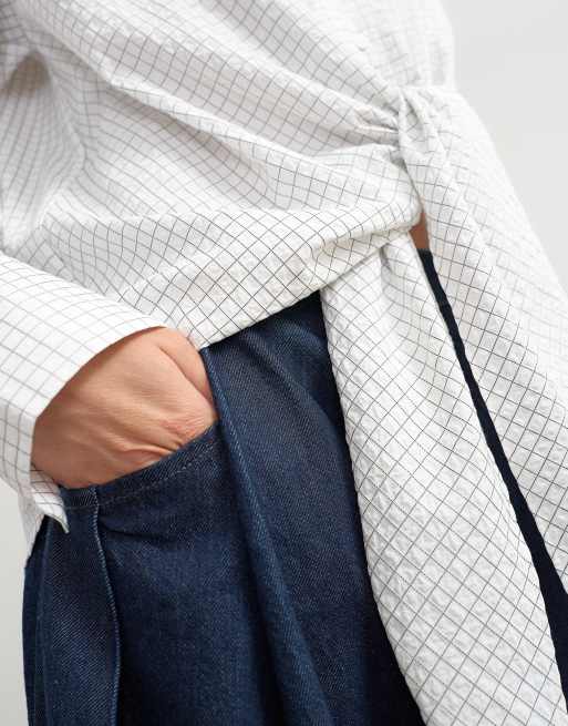 Topshop Hemd mit Bindeband-Detail und Karomuster in Weiß, 4 von 4