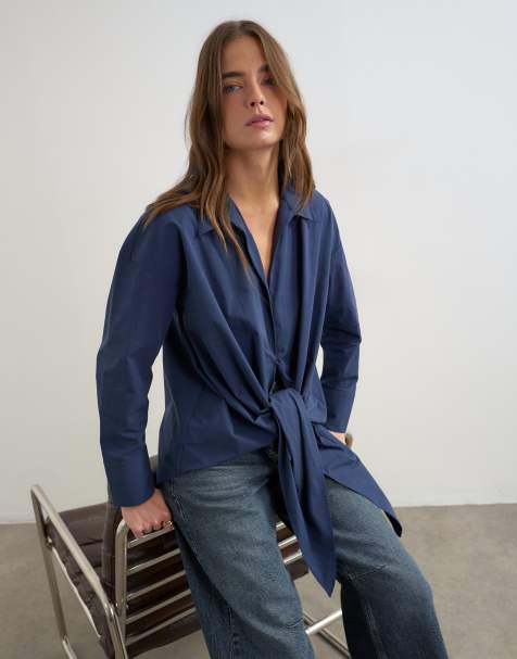 Topshop Hemd mit Bindedetail in Marineblau - view 1