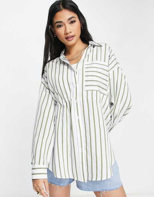 Topshop ‑ Hemd mit Schnürung in der Taille und Streifen in Grün