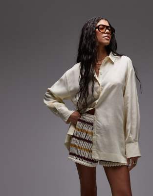 Topshop - Hemdbluse in Buttermilchgelb in Leinenoptik
