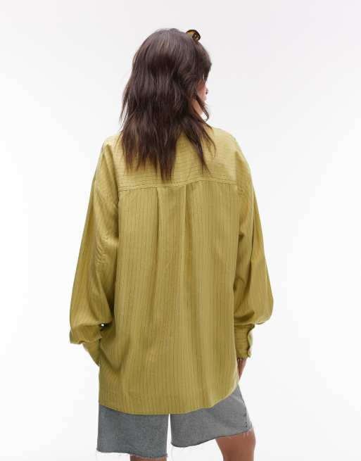 Topshop – Hemdbluse in Leinenoptik in gestreiftem Grün, 4 von 4