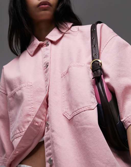 Topshop – Hemdjacke aus Denim in Babyrosa, Kombiteil , 3 von 4