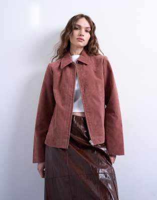 Topshop - Hemdjacke in Rosa aus Wildlederimitat