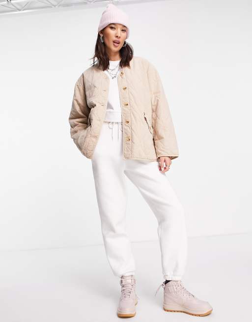 Topshop – Hemdjacke in Stein mit ovalem Steppmuster