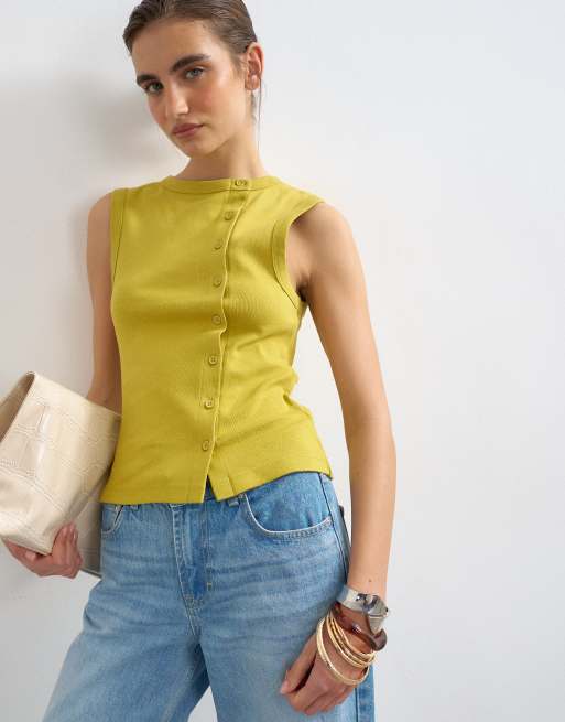 Topshop - Hemdje met knoopsluiting in chartreuse, 2 van 4
