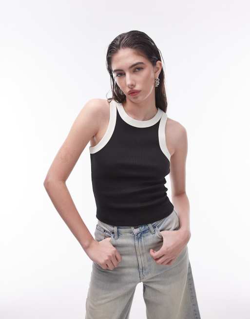 Topshop - Hemdje met racerhals en contrast in zwart