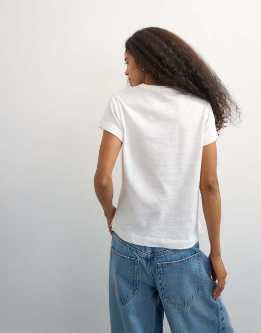 Topshop henley aderente a maniche corte in misto lino bianco, 4 di 4