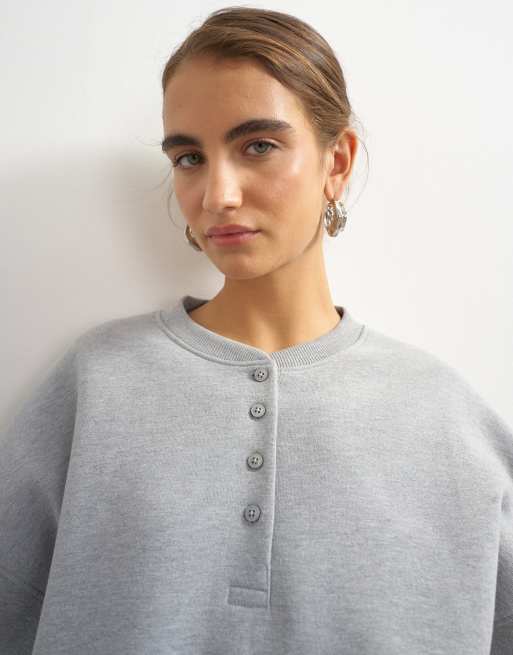 Topshop henley button detail sweat in gray heather, 2 of 4