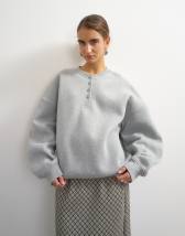 Topshop henley button detail sweat in grey marl