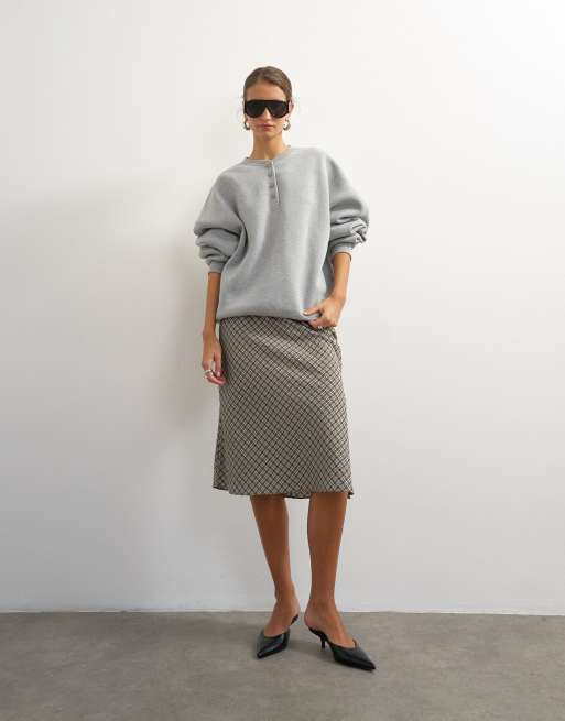 Topshop henley button detail sweat in grey marl, 4 of 4