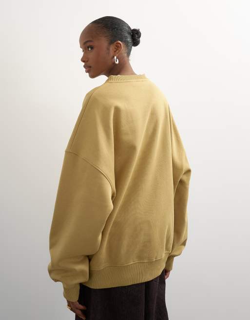 Topshop Henley-sweatshirt med knapdetalje i blød khaki, 4 af 4