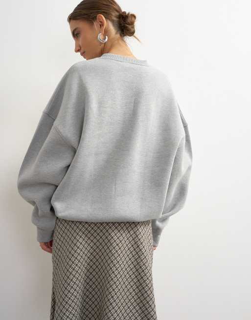Topshop Henley-sweatshirt med knapdetalje i gråmeleret, 3 af 4