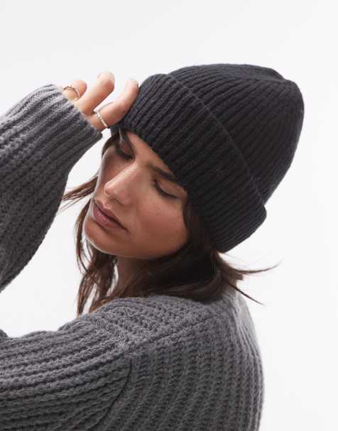 Topshop – Henry – Czarna, prążkowana czapka beanie - view 1