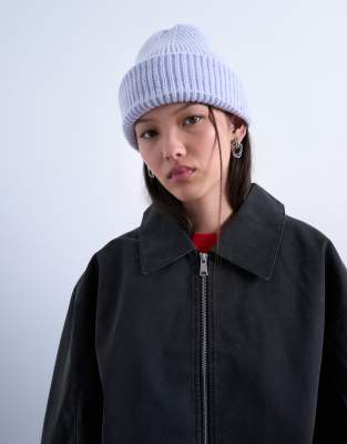 Topshop - Henry - Gerippte Strickmütze in Flieder-Lila