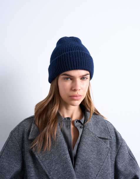 Topshop – Henry – Gerippte Strickmütze in Marineblau - view 1