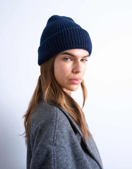 Topshop – Henry – Gerippte Strickmütze in Marineblau, 3 von 3