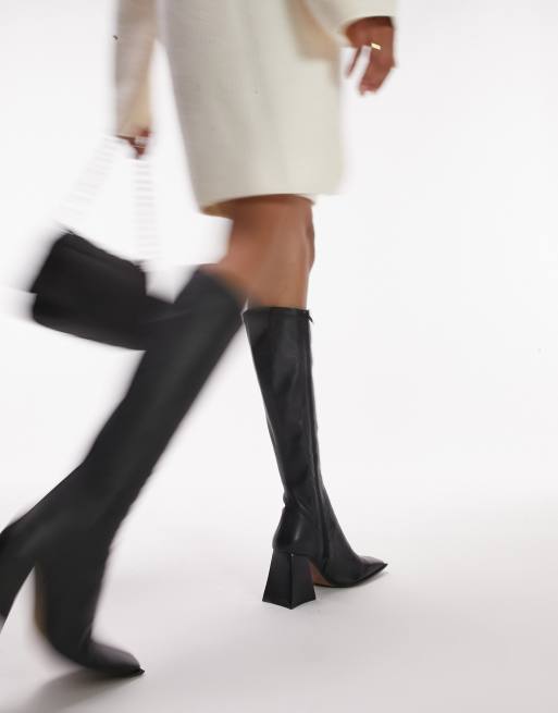 Topshop – Henry – Kniehohe Stiefel aus hochwertigem Leder in Schwarz