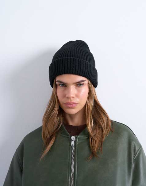 Topshop Henry ribbed beanie in black - view 1