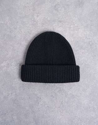 Topshop Henry Ribbed Beanie In Black