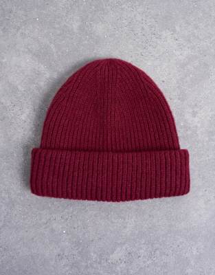 Topshop Henry Ribbed Beanie In Burgundy